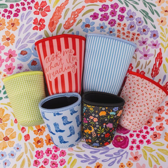 Floral Drink Sleeve, Iced Coffee Sleeve, Drink Cover, Trendy Gift, Iced Drink Cooler, Insulated Drink Sleeve