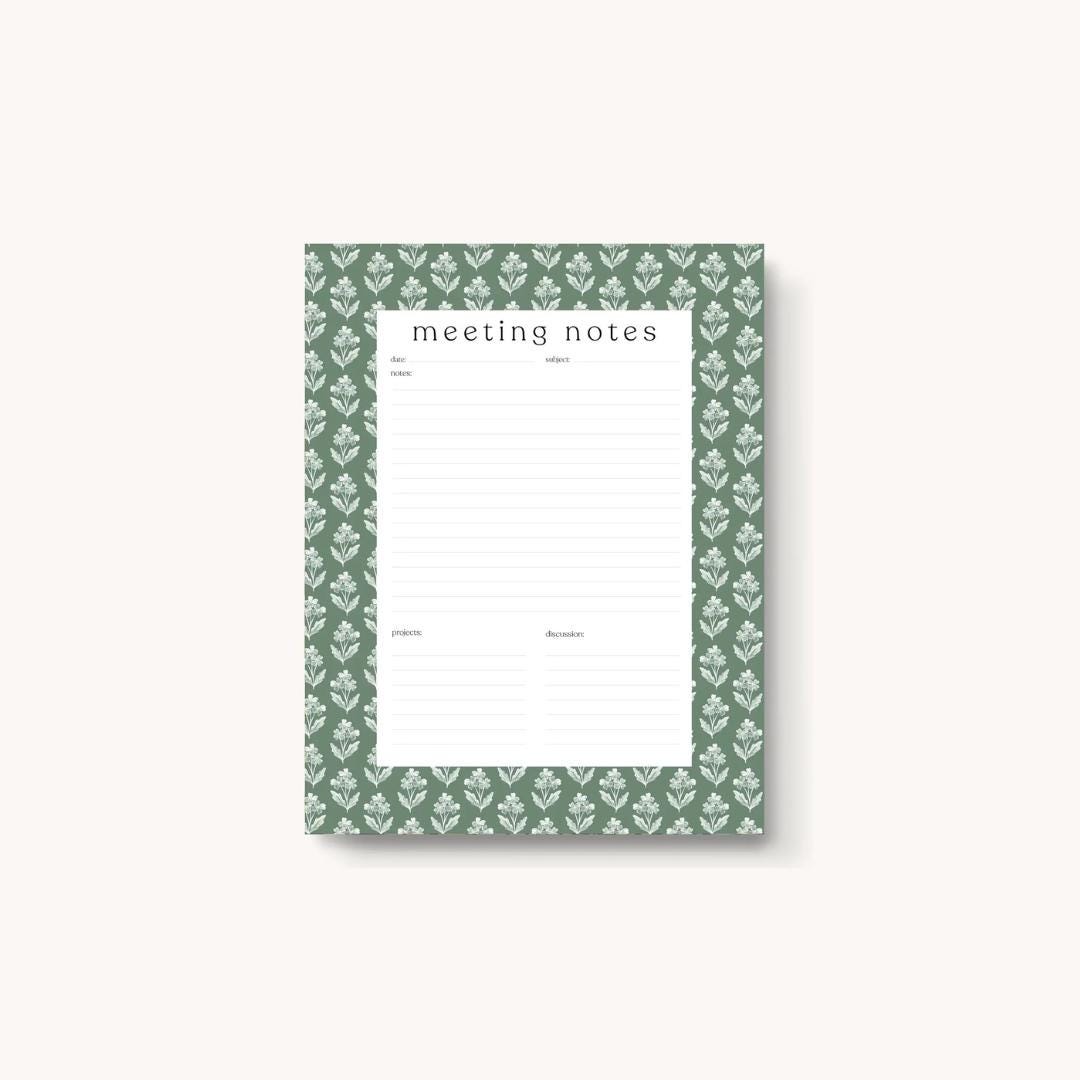 Forget Me Nots Sage Meeting Notes Notepad, 11x8.5