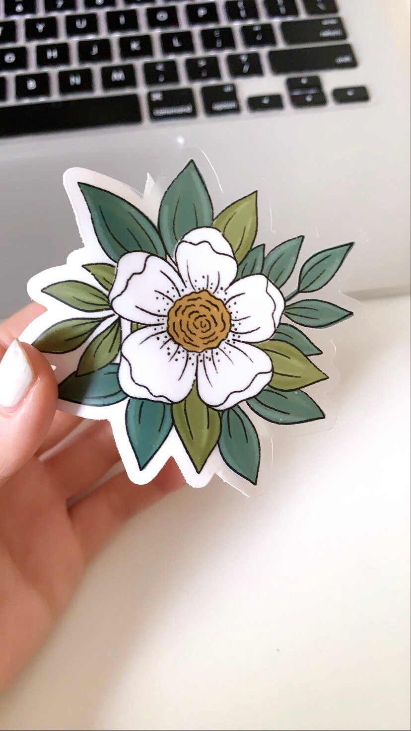 Clear White Flower Sticker 3x3 In. Etsy