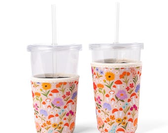 Mushroom Meadows Drink Sleeve, Iced Coffee Sleeve, Drink Cover, Trendy Gift, Iced Drinks Cooler, Insulated Drink Sleeve