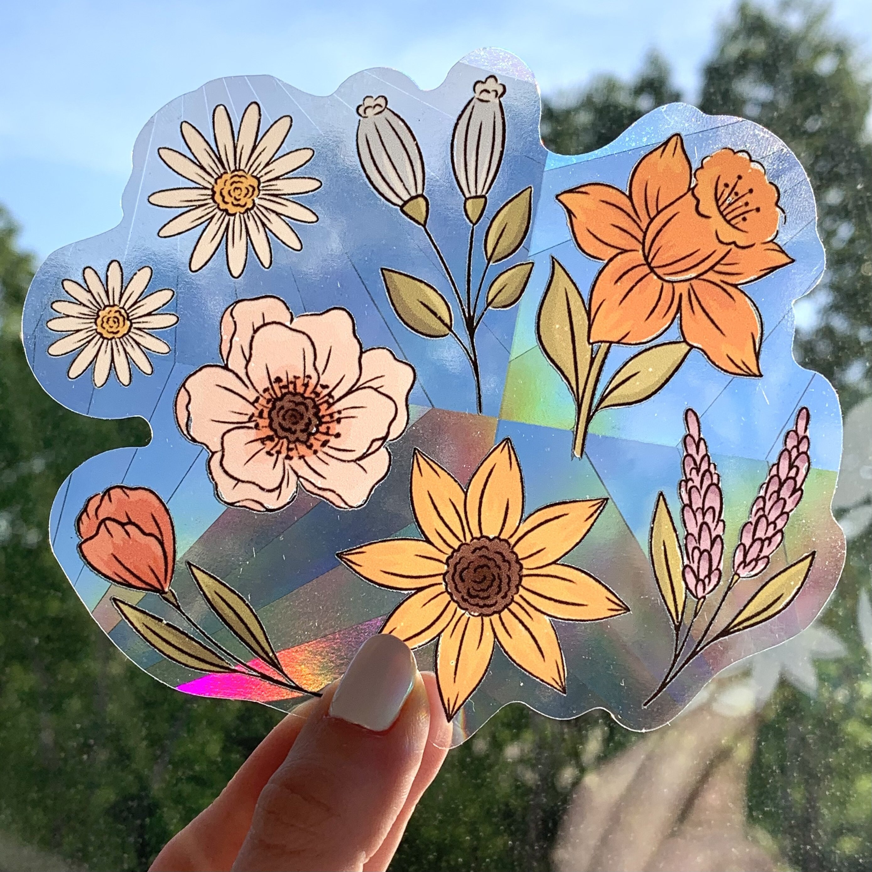 Floral Favorites Sun Catcher Window Sticker 5x4.2 inch. Etsy