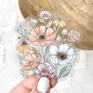 Sticker transparent bouquet de fleurs sauvages, 3 x 3 po.