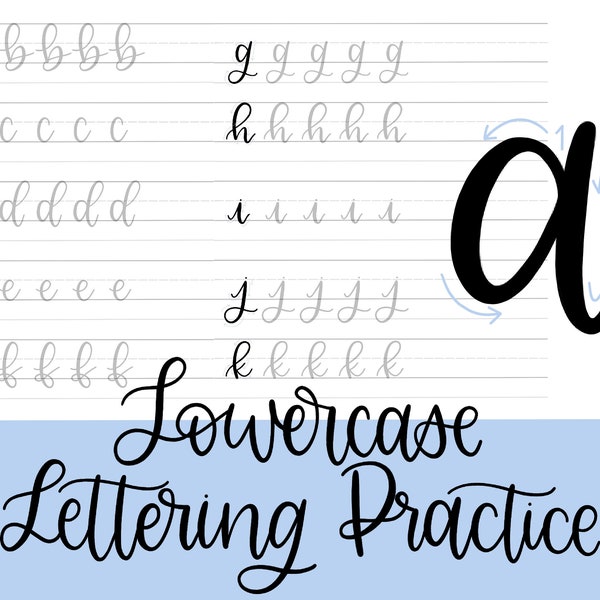 Kleinbuchstaben Übungsblätter, druckbare moderne Kalligraphie Übungsblätter, Anfänger Hand Lettering Anleitung digitaler Download