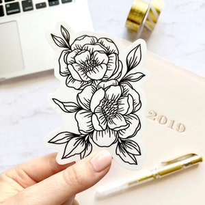 Line Drawn Peonies Stickers, 4x3in.