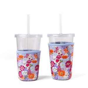 Primavera Trinkhülle, Eiskaffeehülle, Getränkehülle, trendiges Geschenk, Eisgetränkekühler, Thermo-Getränkehülle, Periwinkle Floral Girly