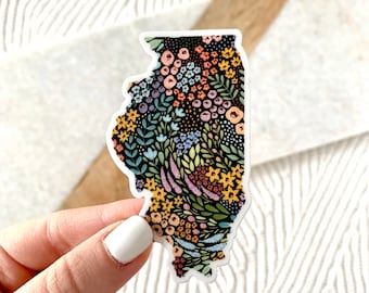 Illinois Floral State Sticker, 3x1.75in.