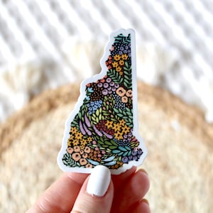 New Hampshire Floral State Sticker, 3x1.75in.