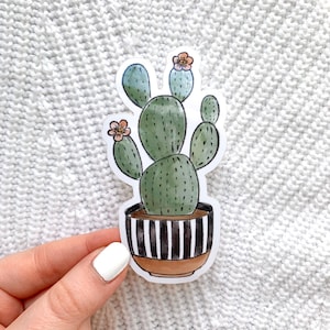 Striped Planter Cactus Sticker, 3.5x2in.