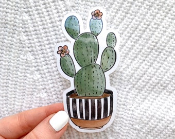 Striped Planter Cactus Sticker, 3.5x2in.
