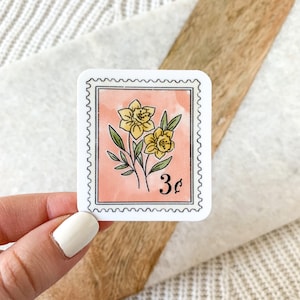 Pink Floral Stamp Sticker, 2x1.75in.