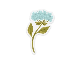 Clear Teal Hydrangea Sticker, 1.9x3in.