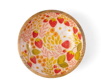 Strawberry Patch Mango Wood Bowl