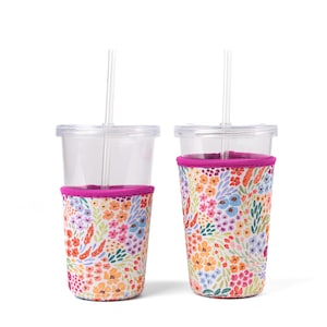 Countryside Blooms Getränkehülle, Eiskaffee-Hülle, Getränkehülle, trendiges Geschenk, geeiste Getränkekühler, isolierte Trinkhülle, lila mit Blumen