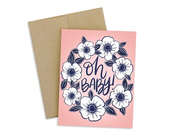Pink Oh Baby Shower Greeting Card
