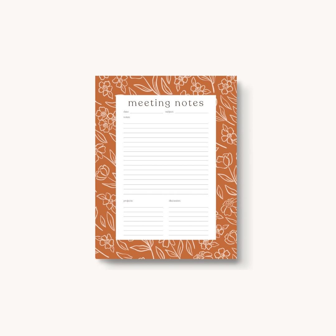 Meeting Notes Notepad Terracotta Floral Meeting Notes Notepad, 11x8.5