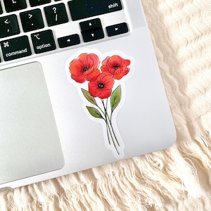 Clear Red Poppies Sticker, 3.5x2.25in.
