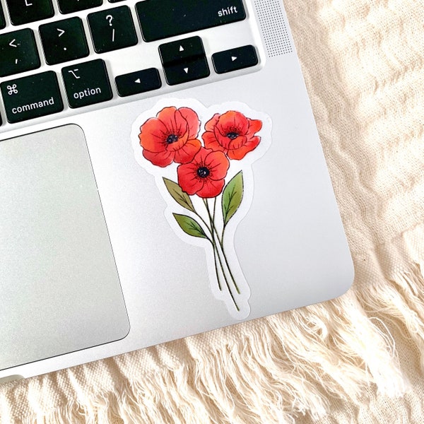 Clear Red Poppies Sticker, 3.5x2.25in.