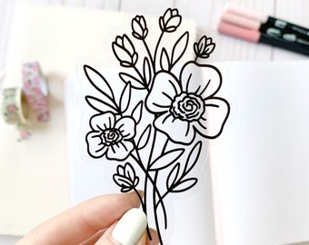 Clear Line Drawn Bouquet Sticker, 3.5x2.25in