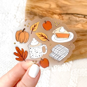 Pegatina transparente con motivos favoritos de otoño, 3 x 2,5 pulgadas.