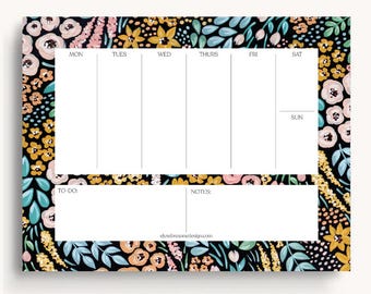 Black Floral Weekly Planner Notepad, 8.5x11 in.