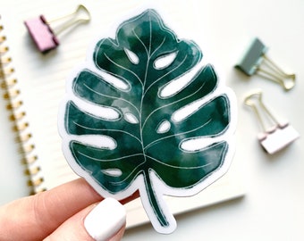 Aquarelle Monstera Leaf Sticker, 3x2.5in.