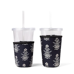 Mitternachtsdamast-Getränkehülle, Eiskaffee-Hüllengetränkeabdeckung, Trendy, geeister Getränkekühler, isolierte Getränkehülle, Schwarz-Weiß-Blumengeschenk