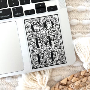 Clear Coffee Floral Sticker, 3x2 in.