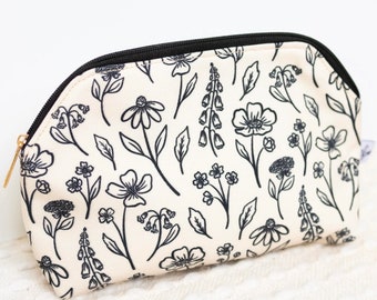 Ivory Pressed Floral Zipper Pouch