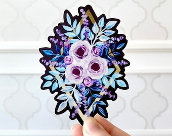 Purple Roses Floral Bouquet Sticker, 4x3.25in.