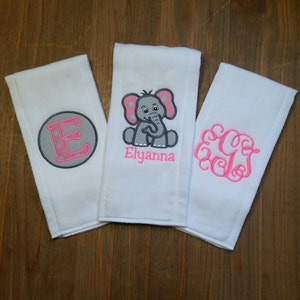 Personalized Burp Cloth Set- Personalized Baby Girl Elephant Burp Cloth Set - Gray and Pink/Purple Elephant Burp Cloth-Baby Shower Gift