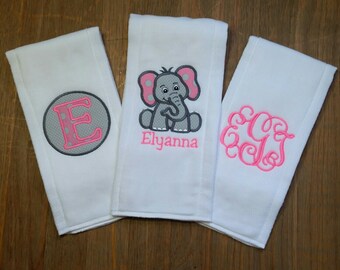 Ensemble personnalisé de serviettes pour roter d'éléphant - Cadeau de baby shower à monogramme