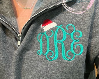 Sweat-shirt de Noël monogrammé avec fermeture éclair quart de tour et bonnet de Noel