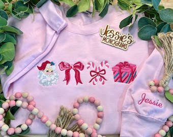 Sweat-shirt de Noël brodé, Rose clair, Gildan
