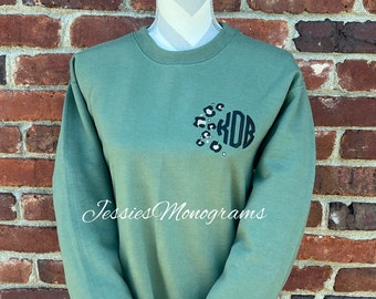 Sweat-shirt à imprimé léopard et monogramme, vert militaire, mode automne