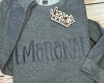 Sweat-shirt brodé « Emotional », gris chiné graphite, fil personnalisé