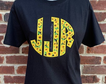 Sunflower Monogram Shirt, Personalized Floral Initial Tee