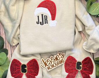 Sweat-shirt chapeau de Noël monogramme, pull sable unisexe