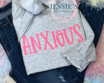 Sweat-shirt brodé personnalisé, design anxieux, couleur personnalisée