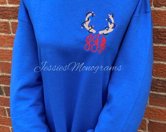 Sweat-shirt personnalisé avec monogramme guirlande lumineuse en bois de cerisier, bleu roi