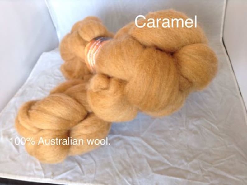 Hand Dyed wool Roving Caramel 100g