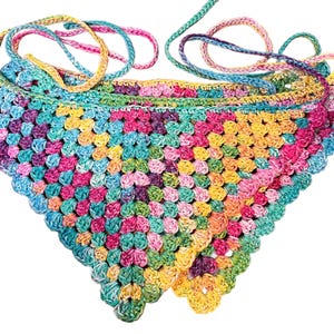 Handmade Crochet Granny Stitch Bandana – Colorful Cotton Headscarf