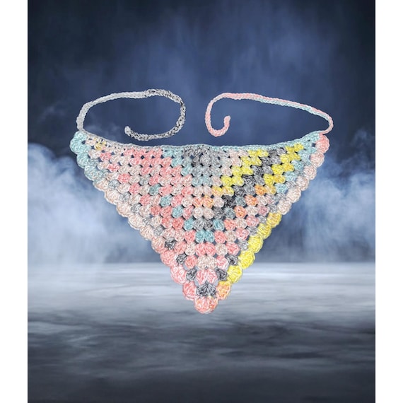 Handmade Pastel Crochet Bandana – Rainbow Triangle Head  display picture 3