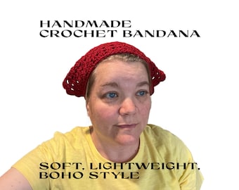 Handmade Crochet Bandana | Deep Red Triangle Headscarf | Lightweight & Boho Hair Accessory for Women and Teens