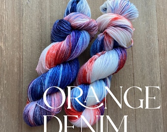 Hand Dyed Yarn | SW Sock weight | Fingering weight | Orange Denim | 85/15 | ready to ship