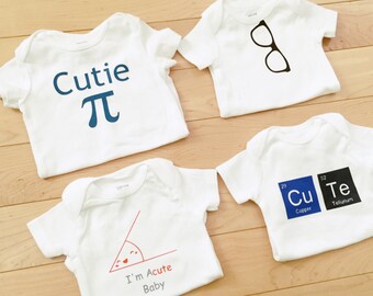 Genius Baby Gift Set / Cutie Pi / I'm Acute Baby / Hipster Math Science / Nerd Glasses / Smart / Unisex Baby Clothes