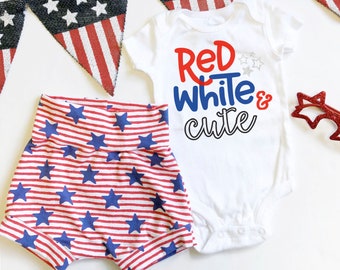 Red White and Cute | My First Fourth of July Set | 4th of July Baby Boy Baby Girl | Stars and Stripes Shorts | Independence Day Patriotic