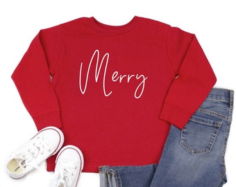 Merry Fleece Holiday Pullover | Toddler | Child | Infant Romper | Christmas Outfit | Girls Boys Christmas Shirt | Sibling Matching