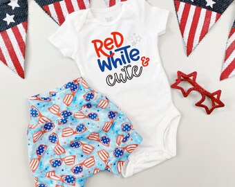 My First Fourth of July Set | 4th of July Baby Boy Baby Girl | Stars and Stripes Shorts | Independence Day Patriotic Holiday | Sunglasses