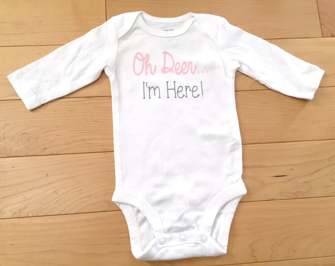 Oh Deer I/'m Here Bodysuit Baby Girl Clothes Newborn Buck Woodland