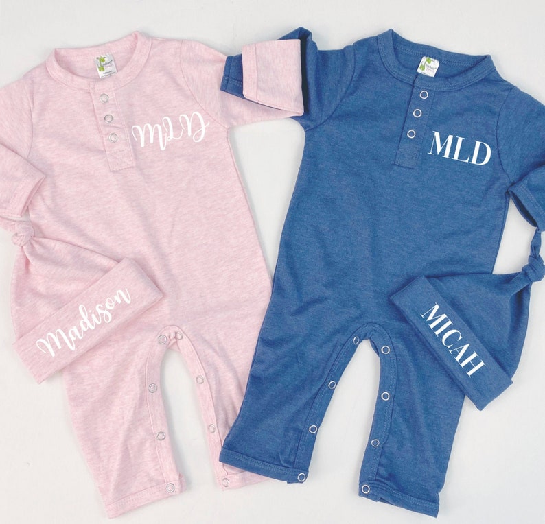 Baby Name Romper Baby Girl Clothes Personalized Monogram Initials Pink Blue Baby Boy Newborn Going Home Outfit Coming Home Set